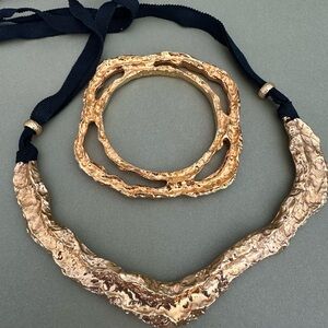 Elie Tahari Textured Gold Necklace and bangle set